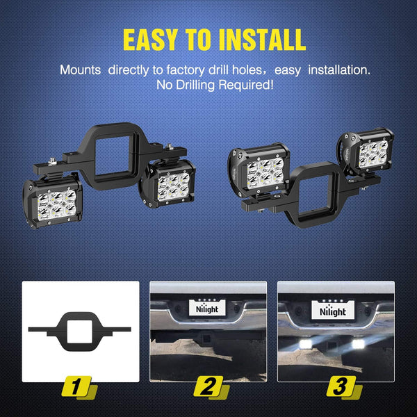 Tow Hitch Bracket 2" Universal Mounting Kit Reverse Road LED Work Light for Truck SUV Trailer RV