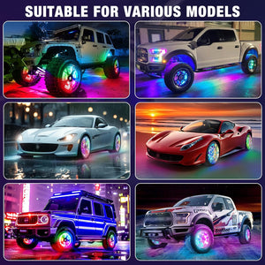 4PCS 14" Double Sided RGB LED Wheel Ring Lights with APP & Remote Control, 178+DIY Dynamic Modes w/Turn Signal Braking and Reverse Function Wheel Lights for Trucks Pickups Cars Offroad