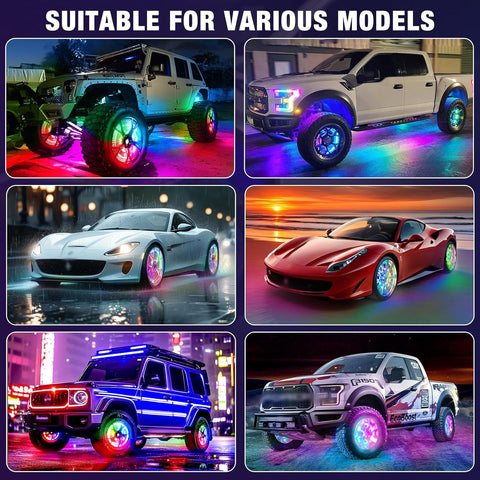 4PCS 14" Double Sided RGB LED Wheel Ring Lights with APP & Remote Control, 178+DIY Dynamic Modes w/Turn Signal Braking and Reverse Function Wheel Lights for Trucks Pickups Cars Offroad