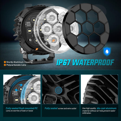 LED Pod Light 2 PCS 4.1 Inch 45 W 9 LED Round Hyper Flood Beam Offroad Driving Lights w/16 AWG Rocker Switch Wiring Harness Kit for Truck Motorbike Boat ATV UTV
