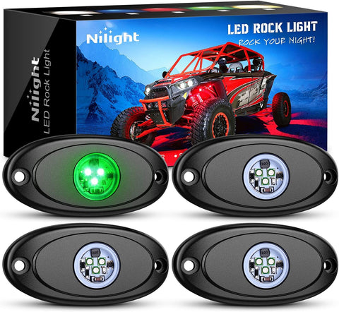 LED Rock Light Pods Waterproof Under Body Wheel Well Light Exterior Interior Lights for Car Truck Pickups ATV UTV SUV Motorcycle Boat, 4PCS Green