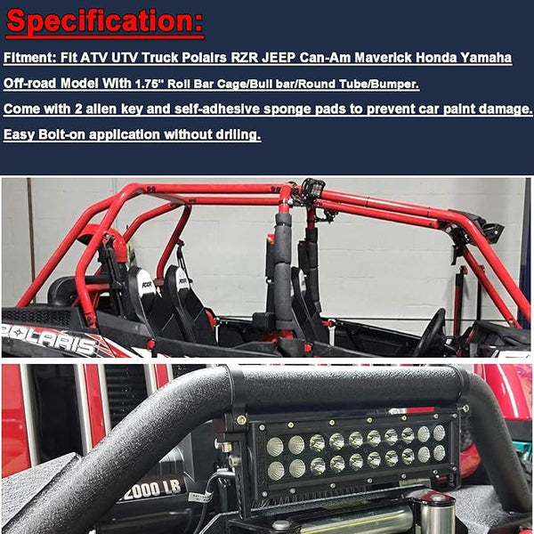 DaSen Adjustable 1.75" LED Light Roll Bar Tube Clamp Mount Brackets Compatible with Polaris RZR Maverick X3 Talon ATV UTV Truck