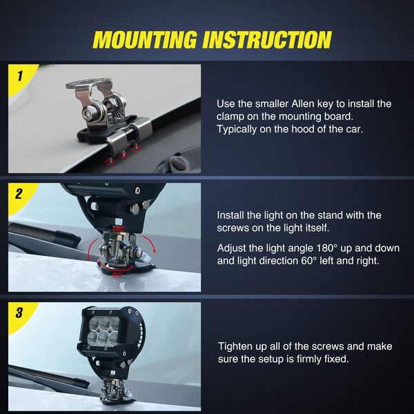 LED Light Bar Mounting Bracket 2PCS Universal Adjustable Pillar Hood Led Work Light Mount Bracket Clamp Holder for Off Road Truck SUV Installing Without Drilling Visit the Nilight Store