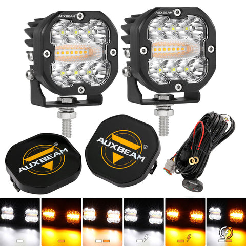 (2PCS/SET) 3 INCH 96W 9600LM LED PODS 6 MODES WHITE AMBER FLASHING LED DRIVING LIGHTS