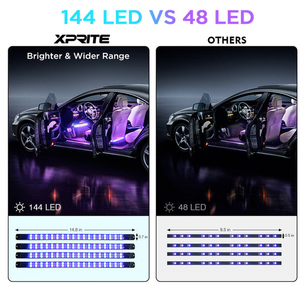 4PC Celestial Series Double Row RGB LED Interior Car Light Set - Bluetooth and Remote Control