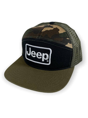Hat - Jeep 7 Panel Flatbill Snapback Patch Black/Camo