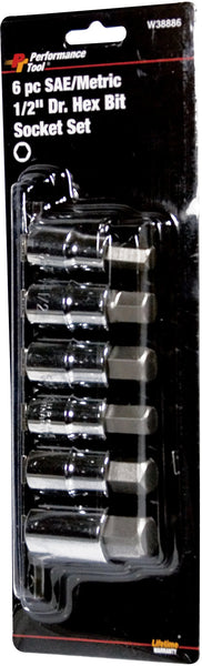 Performance Tool W38886 6 pc Large Hex Bit Socket Set on Rail