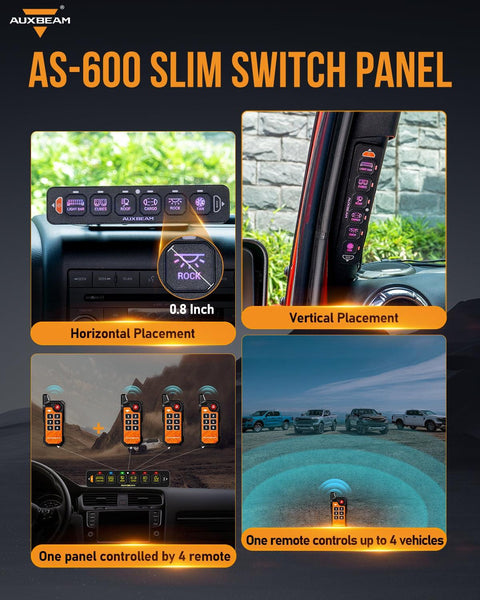 AS Series 6 Gang RGB Slim Switch Panel with APP&Remote Control, Toggle/ Momentary/ Pulsed Mode Supported(One-Sided Outlet)