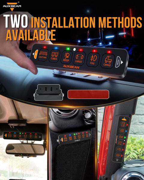 AS Series 6 Gang RGB Slim Switch Panel with APP&Remote Control, Toggle/ Momentary/ Pulsed Mode Supported(One-Sided Outlet)