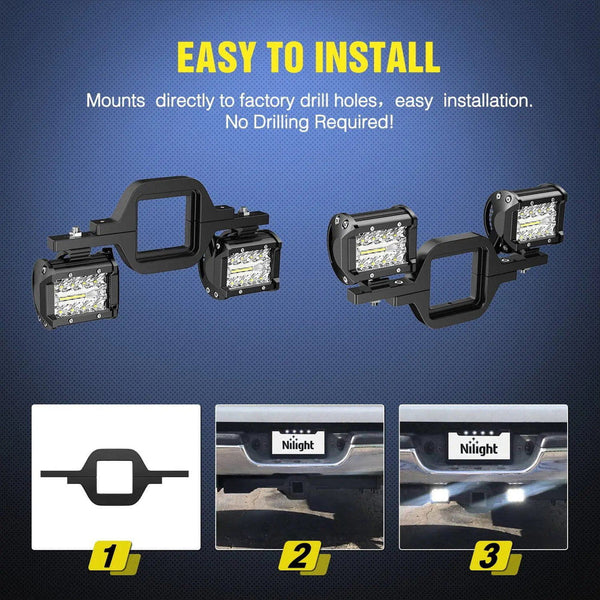 4 Inch 60W 6000LM Triple Row Spot Flood Led Pods (Pair) | 2.5 Inch Tow Hitch Mount
