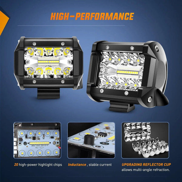 4 Inch 60W 6000LM Triple Row Spot Flood Led Pods (Pair) | 2.5 Inch Tow Hitch Mount