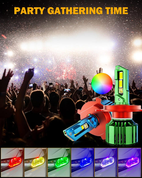9005/HB3 RGB LED Headlight Bulbs/DRL/Fog Light R7 Series 70W 25000LM 6500K Cool White + RGB Remote Control | 2 Bulbs