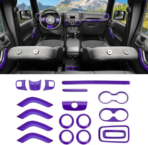 SQQP 18PCS Full Set Interior Trim Kit for Jeep Wrangler JK JKU 2011-2018 4 Door,Center Console Door Handle Air Conditioning Vent Cup Holder Gear Cover Trim (Purple)