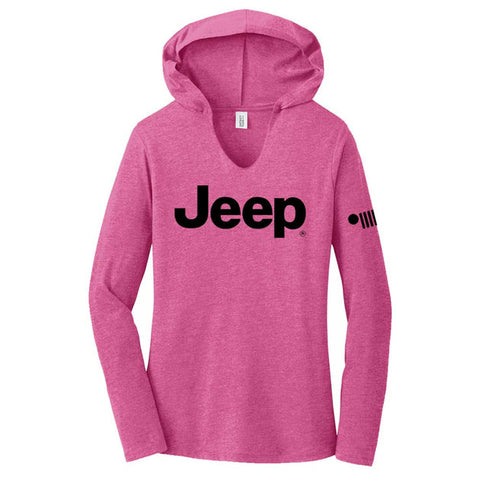 Ladies Jeep® Text Triblend Hooded Pullover - Bright Pink Heather