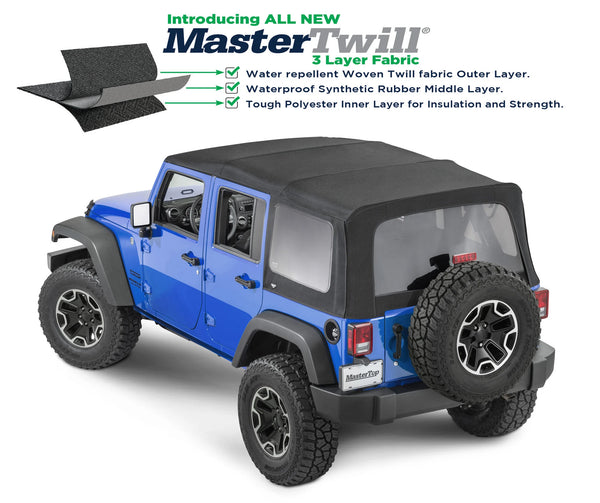 MasterTop Complete Soft Top Kit in MasterTwill® Fabric for 07-18 Jeep Wrangler JK Unlimited 4-Door