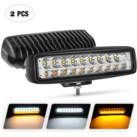 Nilight 15020F-B 2PCS 54W White/Amber Lights Bar 6 Inch Flood Fog Road Boat Driving Led Work SUV Jeep Lamp, 2 Years Warranty