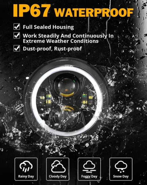 Upgraded 9 Inch Round LED Headlight with RGB Halo - Jeep Wrangler JL