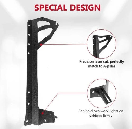 52" Straight Light Bar Windshield Mounting Brackets - Jeep Wrangler JK (2007-2017)