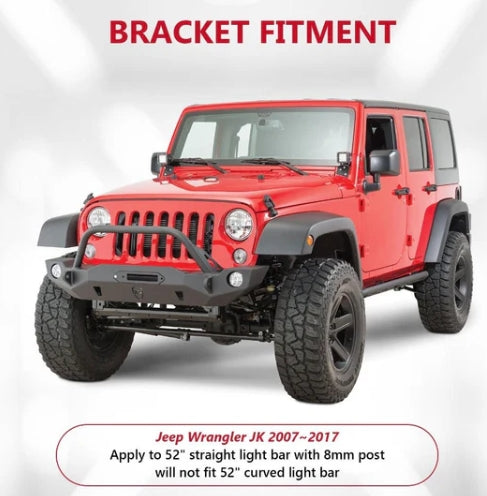 52" Straight Light Bar Windshield Mounting Brackets - Jeep Wrangler JK (2007-2017)