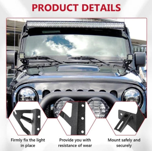 52" Straight Light Bar Windshield Mounting Brackets - Jeep Wrangler JK (2007-2017)