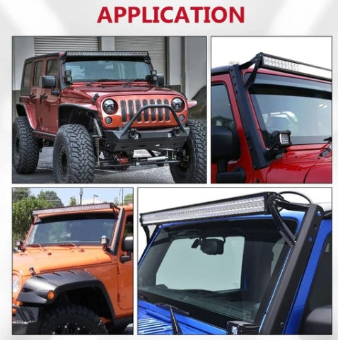 52" Straight Light Bar Windshield Mounting Brackets - Jeep Wrangler JK (2007-2017)