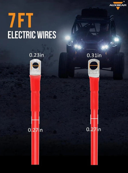 7FT 7AWG Battery Cables - Copper Ring Terminal (Red & Black Pair)