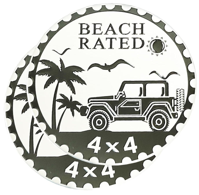 PCS Beach Badge Rated Car Emblem, 4 x 4 Metal Automotive Badge, 3D Round Metal Car Badges Emblems, Car Badge Decals Stickers Compatible with Jeep Wrangler Vehicles Trucks SUV RV