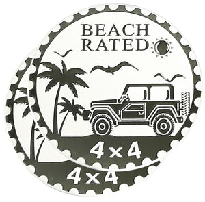 PCS Beach Badge Rated Car Emblem, 4 x 4 Metal Automotive Badge, 3D Round Metal Car Badges Emblems, Car Badge Decals Stickers Compatible with Jeep Wrangler Vehicles Trucks SUV RV