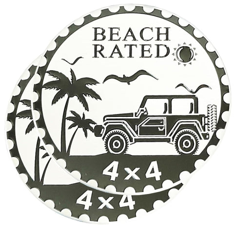 PCS Beach Badge Rated Car Emblem, 4 x 4 Metal Automotive Badge, 3D Round Metal Car Badges Emblems, Car Badge Decals Stickers Compatible with Jeep Wrangler Vehicles Trucks SUV RV