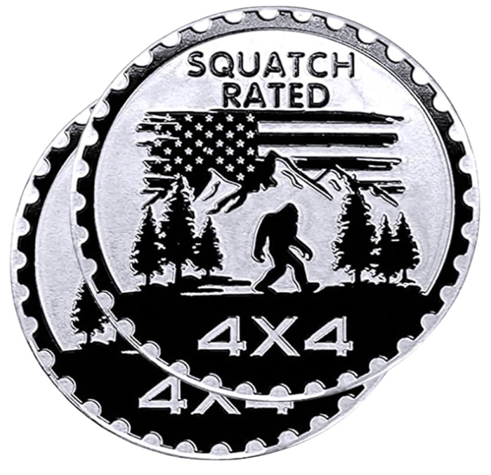 Squatch 3D Round Metal Car Badges Emblems, 4 x 4 Metal Automotive Badge, Compatible with Jeep Wrangler Vehicles Trucks SUV RV