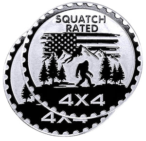 Squatch 3D Round Metal Car Badges Emblems, 4 x 4 Metal Automotive Badge, Compatible with Jeep Wrangler Vehicles Trucks SUV RV