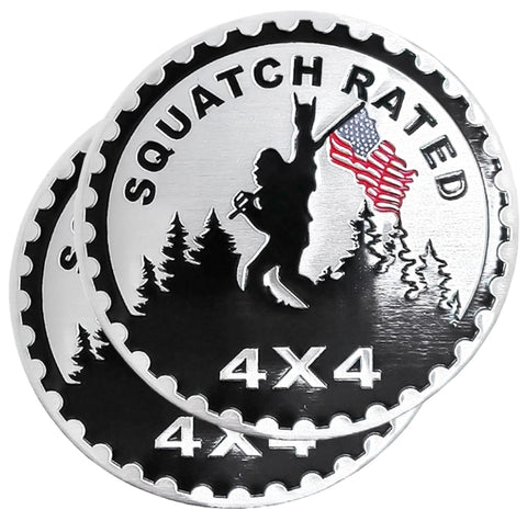 Squatch Badge Rated Car Emblem, 4 x 4 Metal Automotive Badge, 3D Round Metal Car Badges Emblems, Car Badge Decals Stickers Compatible with Jeep Wrangler Vehicles Trucks SUV RV (Squatch 1)