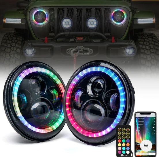 7" RGB Headlights with Chasing Halo for Jeep Wrangler| Exhibit Series