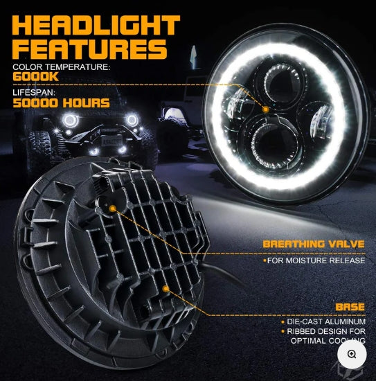 7" RGB Headlights with Chasing Halo for Jeep Wrangler| Exhibit Series