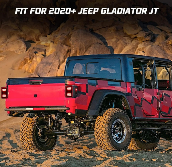 Smoked LED Tail Lights for 2020-2025 Jeep Gladiator JT Accessories Taillights Brake Light Reverse Light Turn Signal Light (Black Housing Smoke Lens), Pair