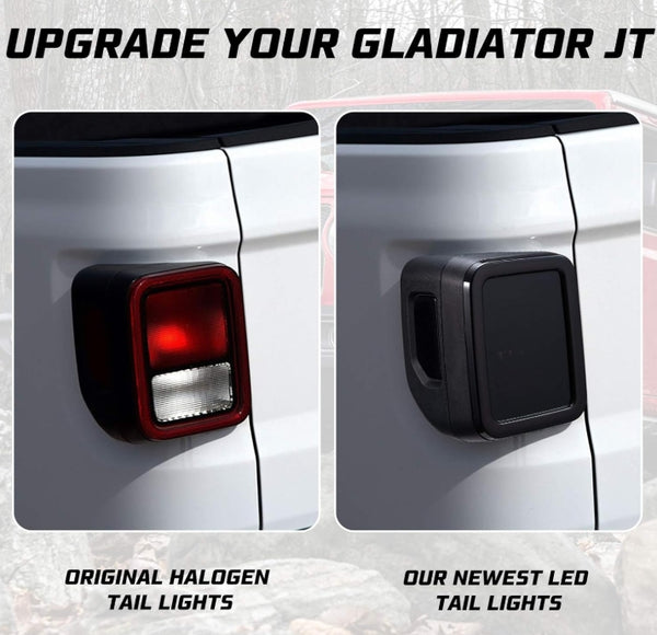 Smoked LED Tail Lights for 2020-2025 Jeep Gladiator JT Accessories Taillights Brake Light Reverse Light Turn Signal Light (Black Housing Smoke Lens), Pair