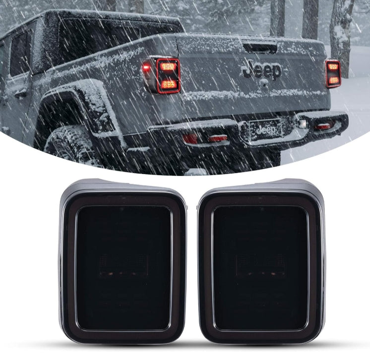 Smoked LED Tail Lights for 2020-2025 Jeep Gladiator JT Accessories Taillights Brake Light Reverse Light Turn Signal Light (Black Housing Smoke Lens), Pair