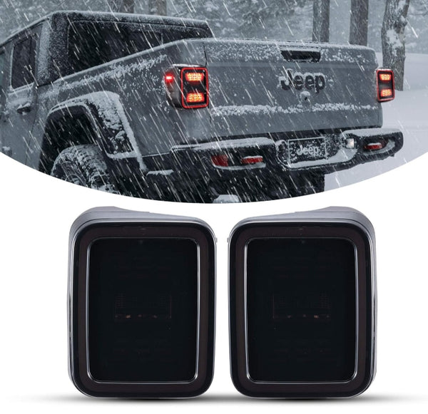 Smoked LED Tail Lights for 2020-2025 Jeep Gladiator JT Accessories Taillights Brake Light Reverse Light Turn Signal Light (Black Housing Smoke Lens), Pair