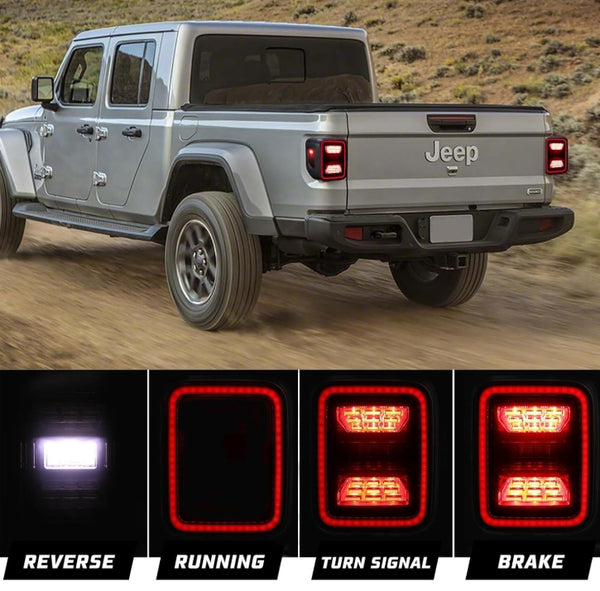 Smoked LED Tail Lights for 2020-2025 Jeep Gladiator JT Accessories Taillights Brake Light Reverse Light Turn Signal Light (Black Housing Smoke Lens), Pair
