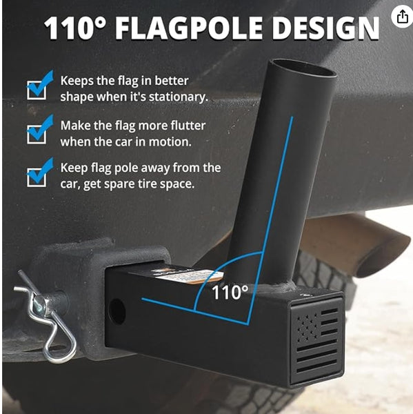 Boslla Hitch Flag Pole Holder, Trailer Hitch Flagpole Mount Holder Universal for Standard 2 inch Receivers
