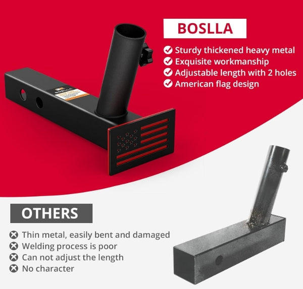Boslla Hitch Flag Pole Holder, Trailer Hitch Flagpole Mount Holder Universal for Standard 2 inch Receivers