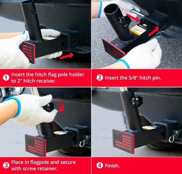 Boslla Hitch Flag Pole Holder, Trailer Hitch Flagpole Mount Holder Universal for Standard 2 inch Receivers