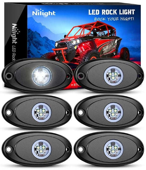 LED Rock Light 6PCS White Light Pods Waterproof Under Body Wheel Well Light Exterior Interior Lights for Car Truck Pickups ATV UTV SUV Motorcycle Boat