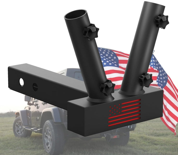 Boslla Hitch Mount Dual Flag Pole Holder Universal for Standard 2 inch Hitch Receivers
