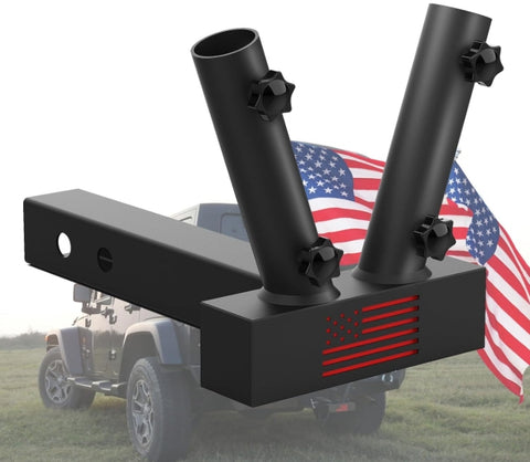 Boslla Hitch Mount Dual Flag Pole Holder Universal for Standard 2 inch Hitch Receivers