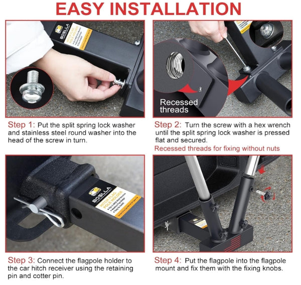Boslla Hitch Mount Dual Flag Pole Holder Universal for Standard 2 inch Hitch Receivers
