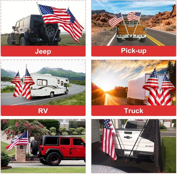 Boslla Hitch Mount Dual Flag Pole Holder Universal for Standard 2 inch Hitch Receivers