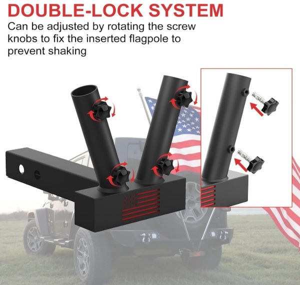 Boslla Hitch Mount Dual Flag Pole Holder Universal for Standard 2 inch Hitch Receivers