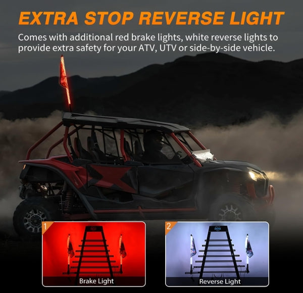 RGB Whip Light 1PC 4FT Lighted Antenna Whips with Remote & App Control DIY Chasing Patterns Brake Reverse Lights for ATV UTV Polaris RZR Can-am Dune Buggy Pickup Trucks Jeep