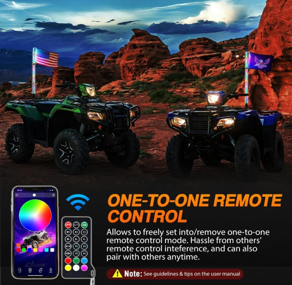 RGB Whip Light 1PC 4FT Lighted Antenna Whips with Remote & App Control DIY Chasing Patterns Brake Reverse Lights for ATV UTV Polaris RZR Can-am Dune Buggy Pickup Trucks Jeep
